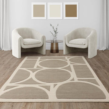 Metro Modern Geometric Hand-Carved Hi-Low Wool Taupe/Ivory Rug-Asiatic Carpets-Rug Love - The Most Loved Rug Store